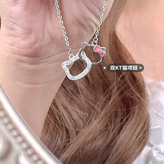 Hello Kitty Birthday Gift Kitty Necklace Female Sweet and Lovely Pendant Collarbone Chain for Girlfriends Walk Gift Hot Selling