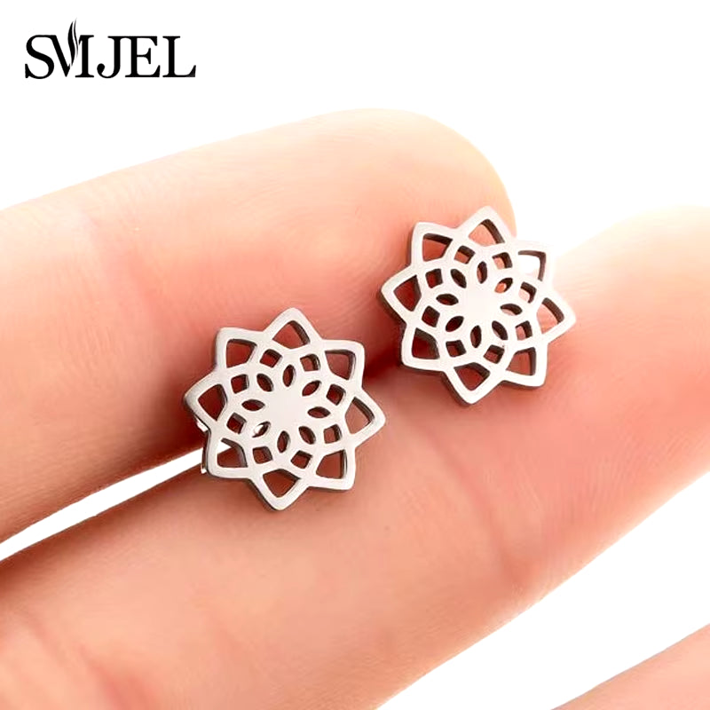 Stainless Steel Geometric Earrings for Women Girls Minimalist Jewelry Heart Bird Ghost Umbrella Cat Volleyball Earing Stud