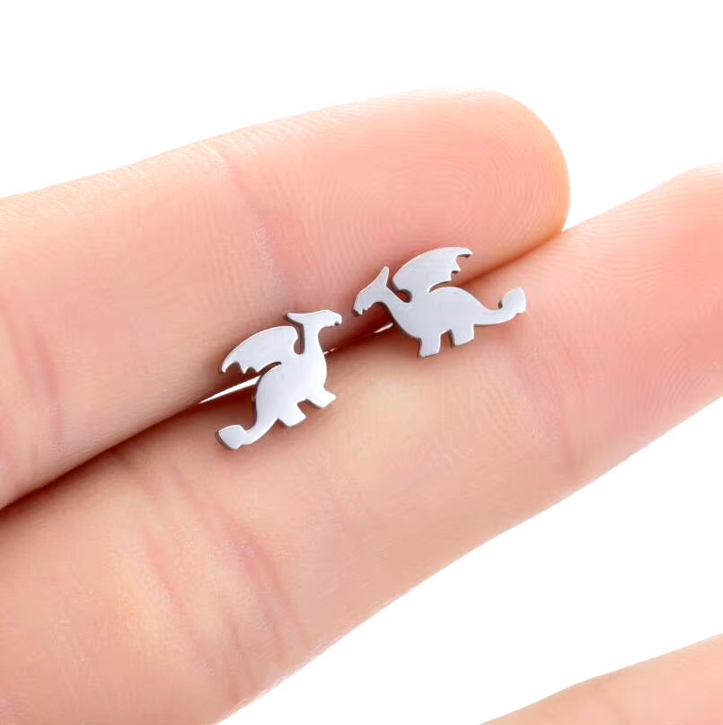 Stainless Steel Geometric Earrings for Women Girls Minimalist Jewelry Heart Bird Ghost Umbrella Cat Volleyball Earing Stud