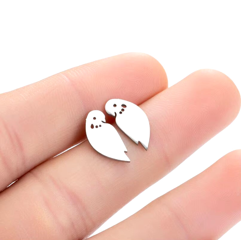 Stainless Steel Geometric Earrings for Women Girls Minimalist Jewelry Heart Bird Ghost Umbrella Cat Volleyball Earing Stud