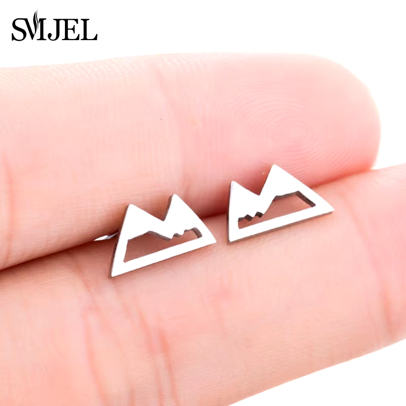 Stainless Steel Geometric Earrings for Women Girls Minimalist Jewelry Heart Bird Ghost Umbrella Cat Volleyball Earing Stud