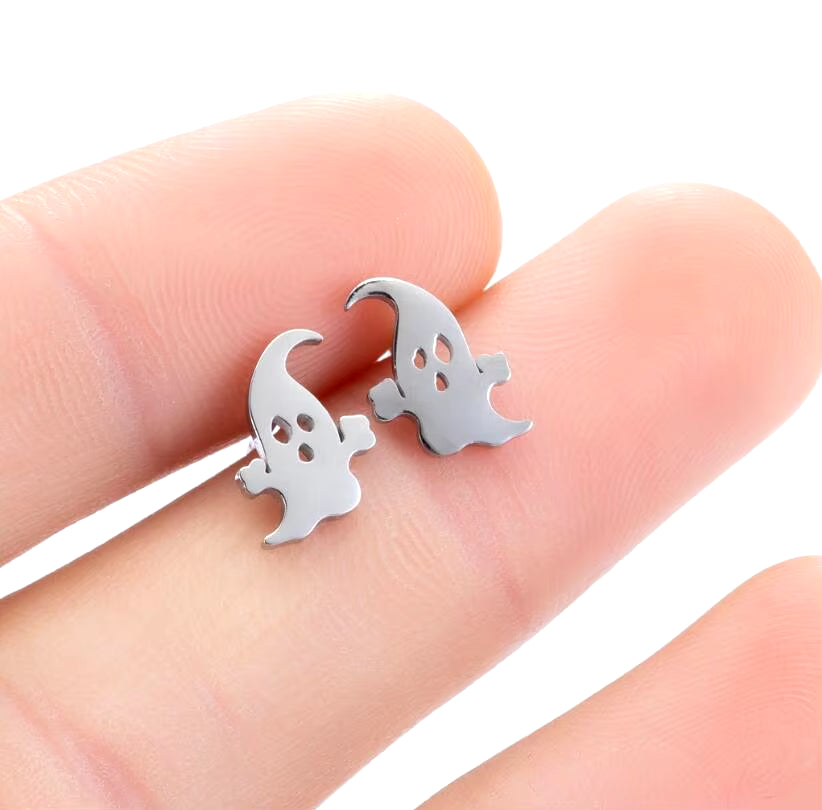 Stainless Steel Geometric Earrings for Women Girls Minimalist Jewelry Heart Bird Ghost Umbrella Cat Volleyball Earing Stud