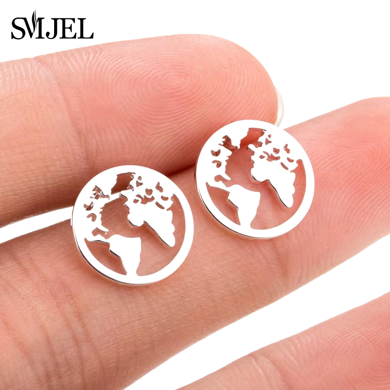 Stainless Steel Geometric Earrings for Women Girls Minimalist Jewelry Heart Bird Ghost Umbrella Cat Volleyball Earing Stud