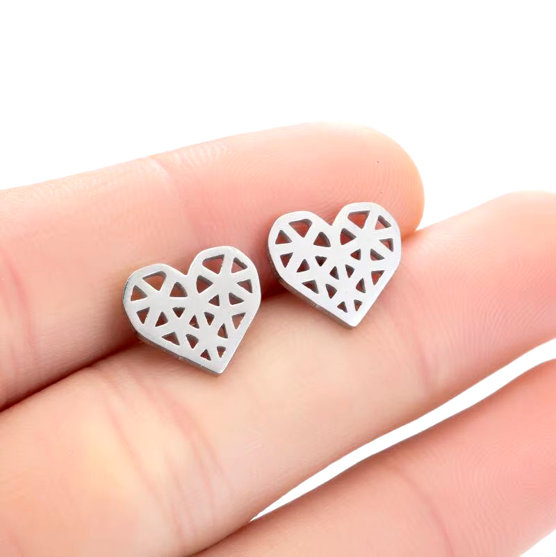 Stainless Steel Geometric Earrings for Women Girls Minimalist Jewelry Heart Bird Ghost Umbrella Cat Volleyball Earing Stud