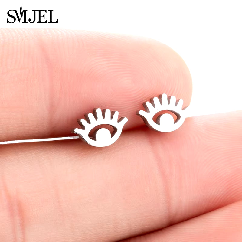 Stainless Steel Geometric Earrings for Women Girls Minimalist Jewelry Heart Bird Ghost Umbrella Cat Volleyball Earing Stud