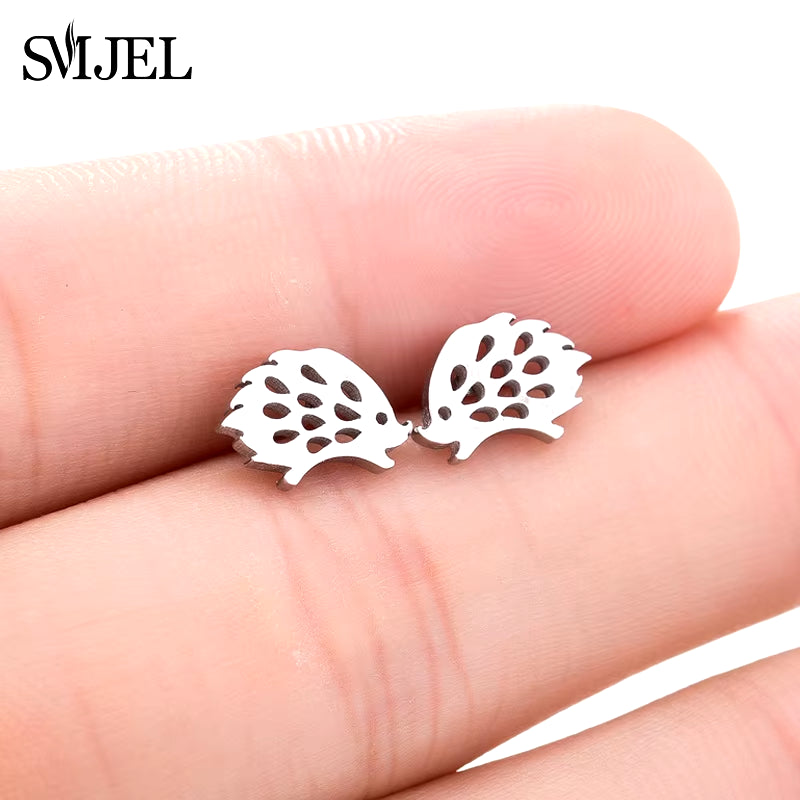 Stainless Steel Geometric Earrings for Women Girls Minimalist Jewelry Heart Bird Ghost Umbrella Cat Volleyball Earing Stud